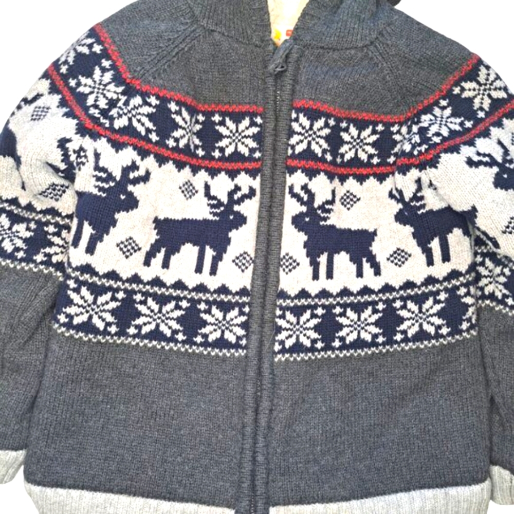 Sami & Jo Gray Hooded Full Zip Reindeer Sweater Jacket Size 4T - Picture 3 of 6